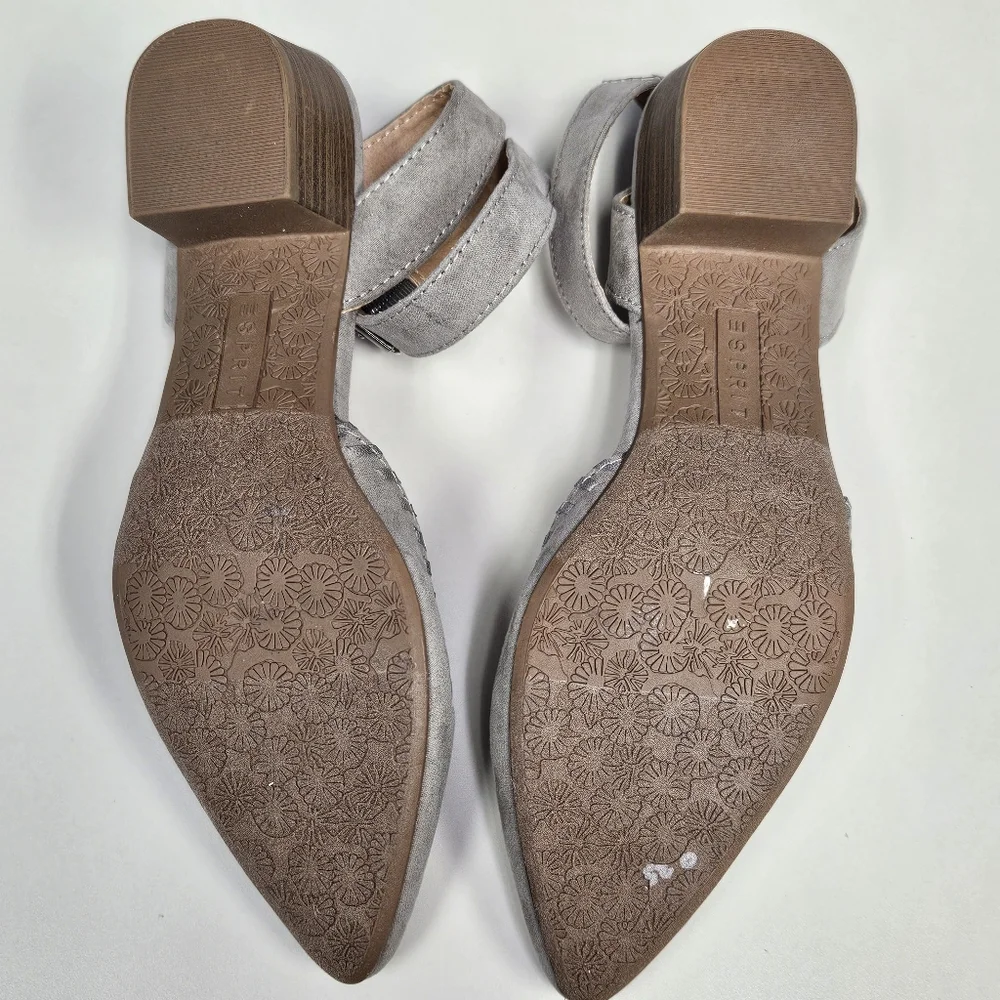 ESPRIT Women's Gray Suede Ankle-Strap Pointed Flats 7.5